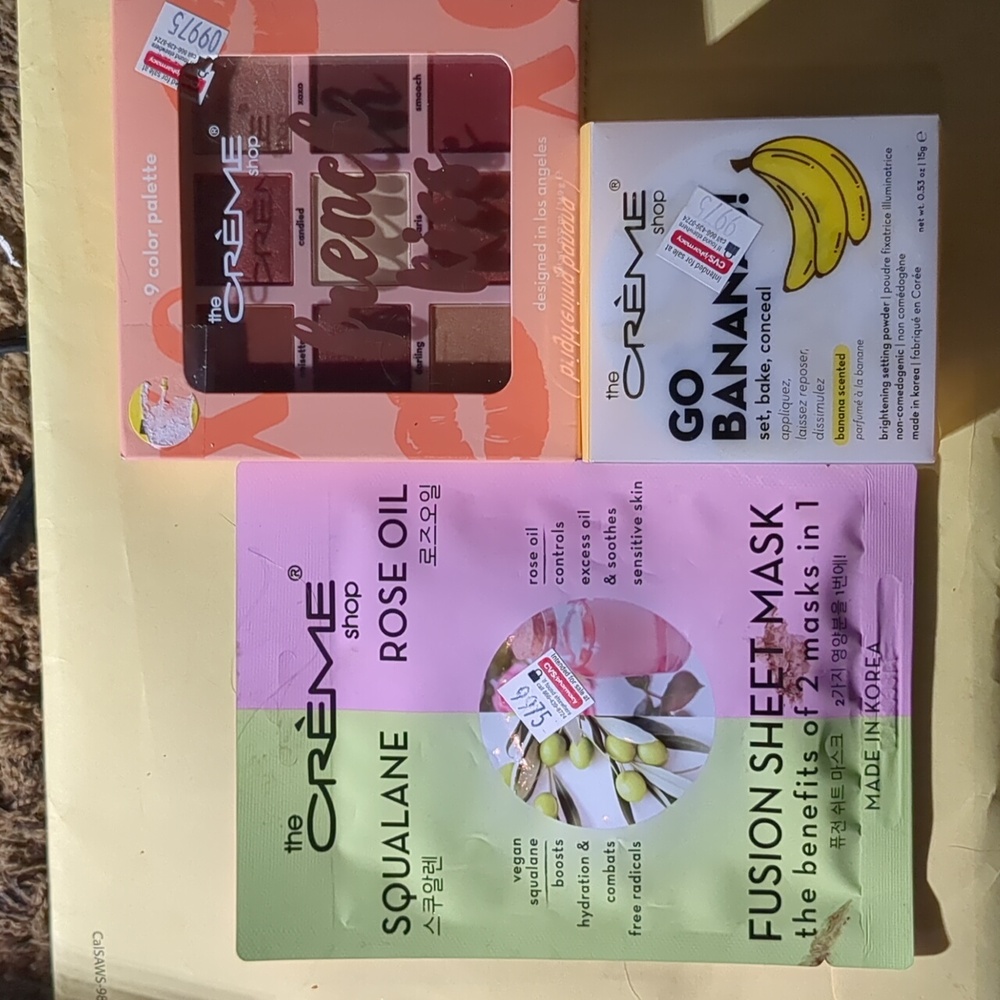 THE CREME SHOP (3) EYESHADOW, GO BANANA BRIGHTENING, & FUSION SHEET MASK